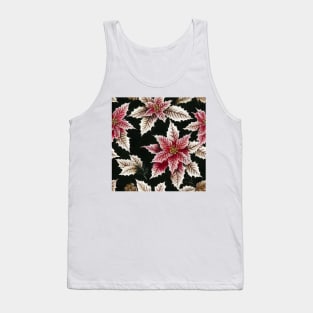 Vintage Florals Christmas Poinsettia Watercolor Tank Top